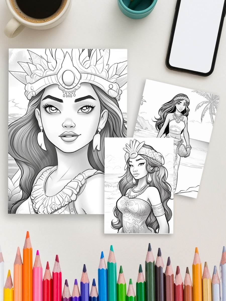 Island Royalty – 45 Polynesian Princess Coloring Pages - Image 3