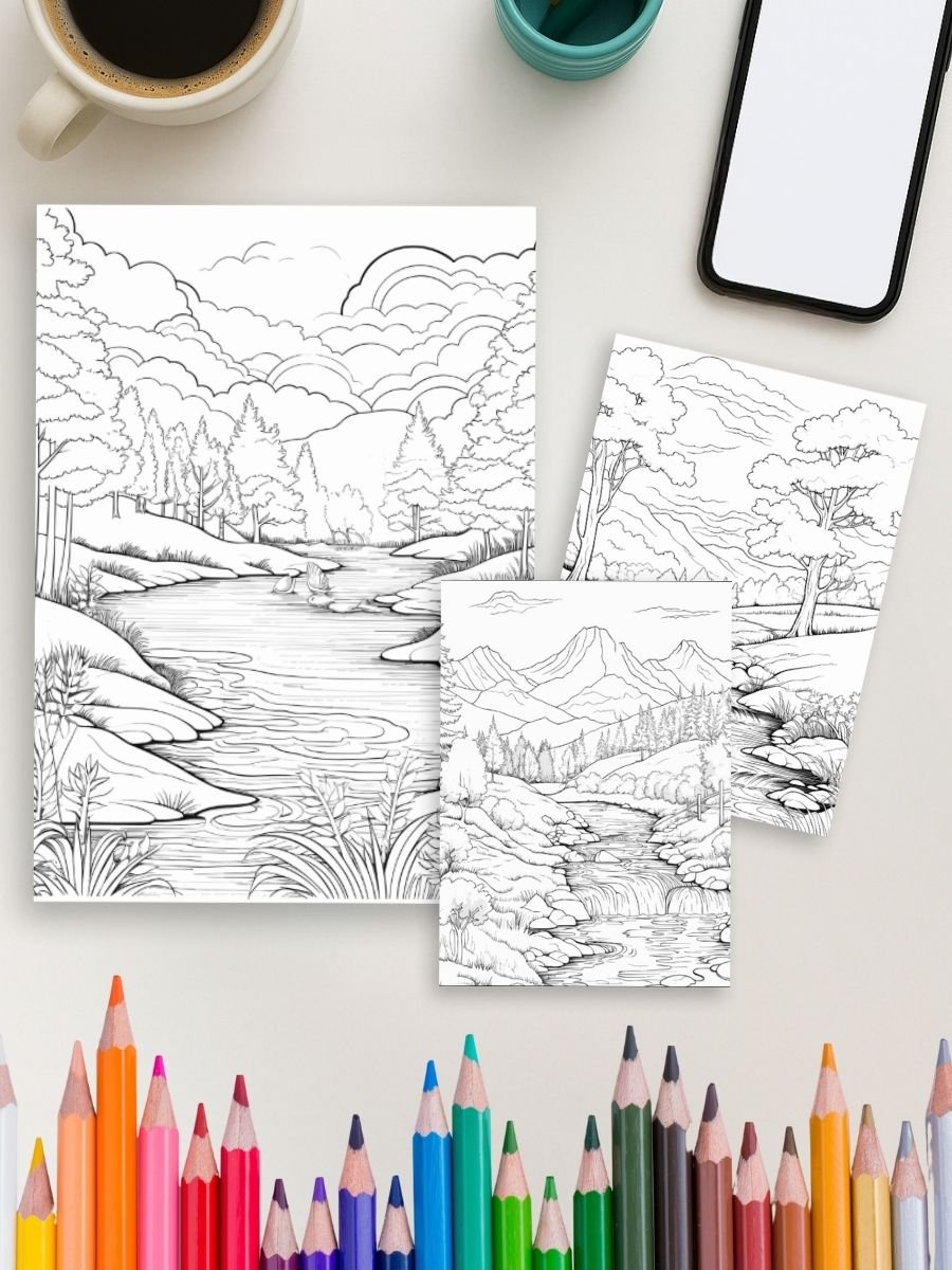 Nature Escapes – 50 Scenic Landscape Coloring Pages - Image 3